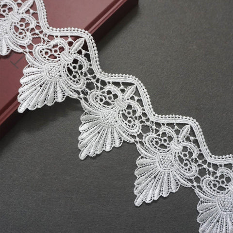 White Venice Lace Trim: Scalloped Edge, Vintage Style, 4 3/8" Wide