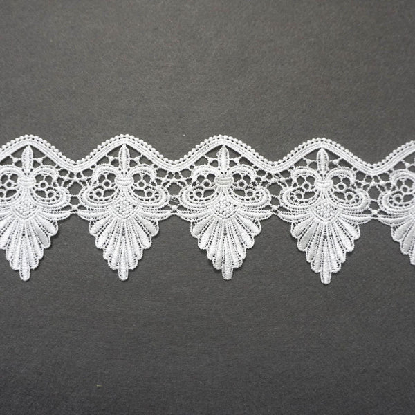 White Venice Lace Trim: Scalloped Edge, Vintage Style, 4 3/8" Wide