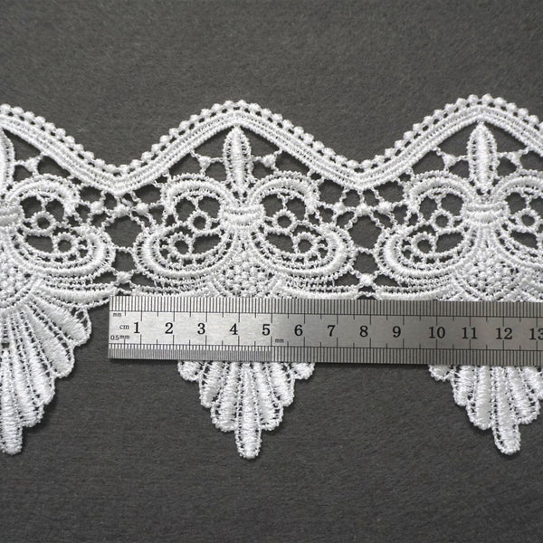 White Venice Lace Trim: Scalloped Edge, Vintage Style, 4 3/8" Wide