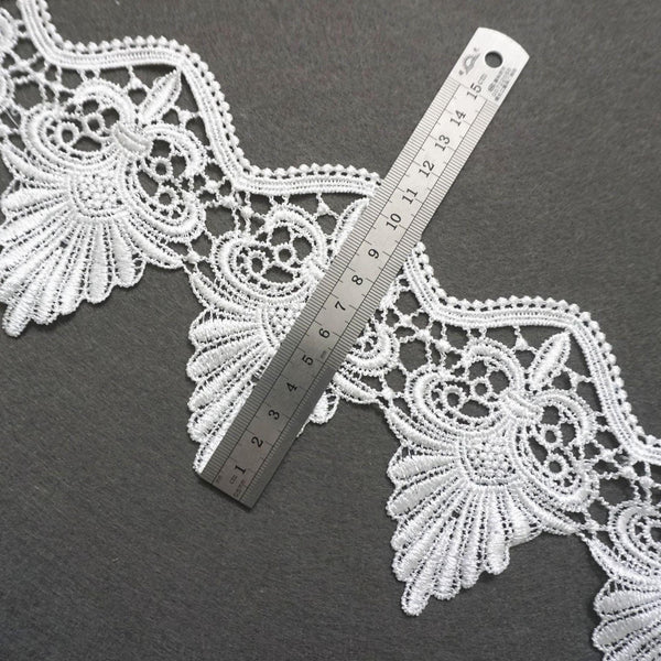 White Venice Lace Trim: Scalloped Edge, Vintage Style, 4 3/8" Wide