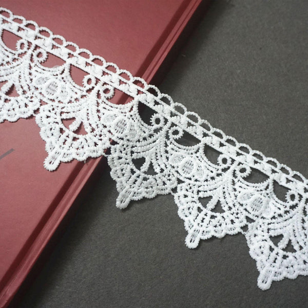Off White Venice Lace Trim: Scalloped Guipure Lace, 3 3/8" Wide