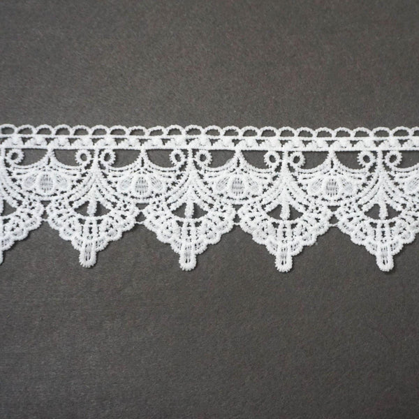Off White Venice Lace Trim: Scalloped Guipure Lace, 3 3/8" Wide