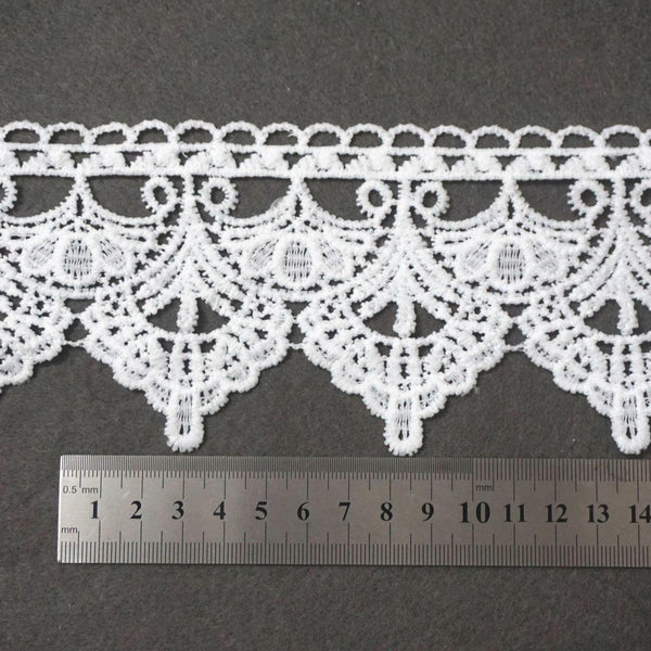 Off White Venice Lace Trim: Scalloped Guipure Lace, 3 3/8" Wide