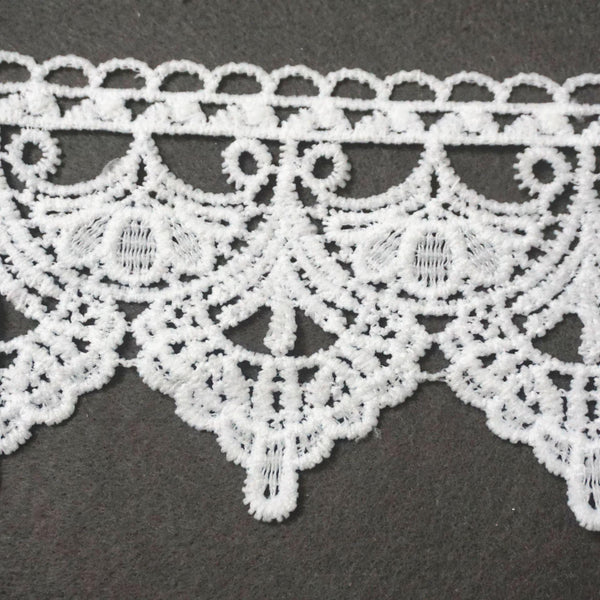 Off White Venice Lace Trim: Scalloped Guipure Lace, 3 3/8" Wide