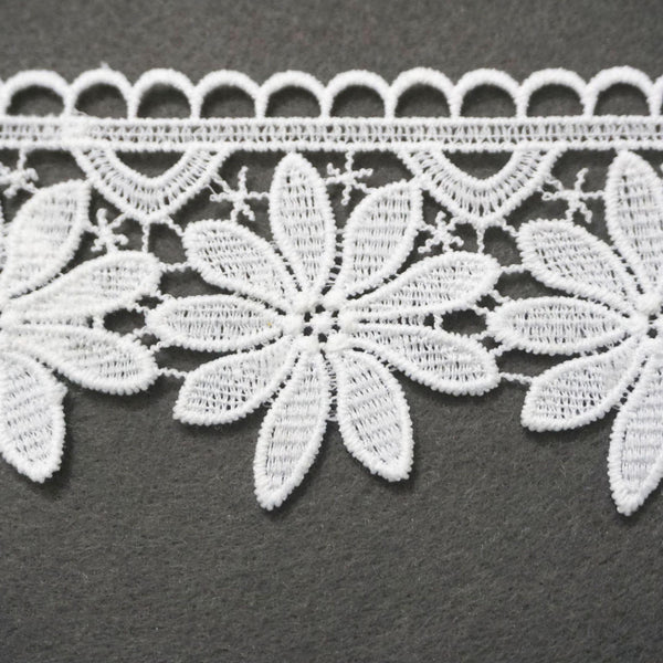 Off White Floral Venice Lace Trim: 3-Inch Scalloped Guipure Lace