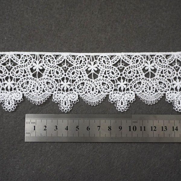 Off White Floral Venice Lace Trim: 2 1/8" Scalloped Guipure Lace - By The Yard