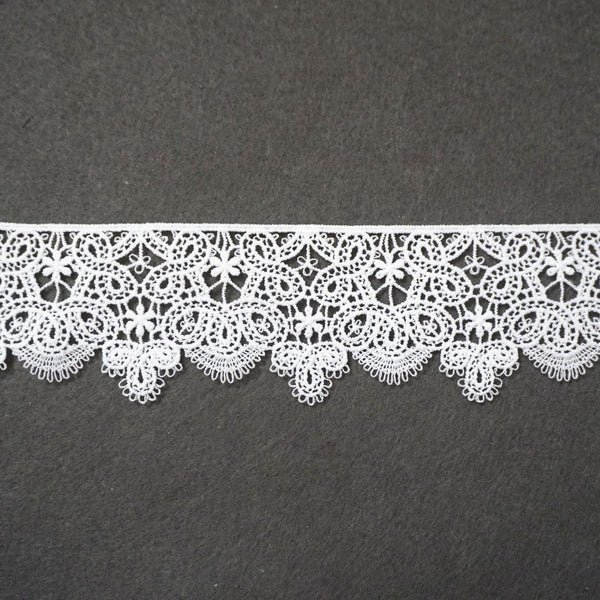 Off White Floral Venice Lace Trim: 2 1/8" Scalloped Guipure Lace - By The Yard