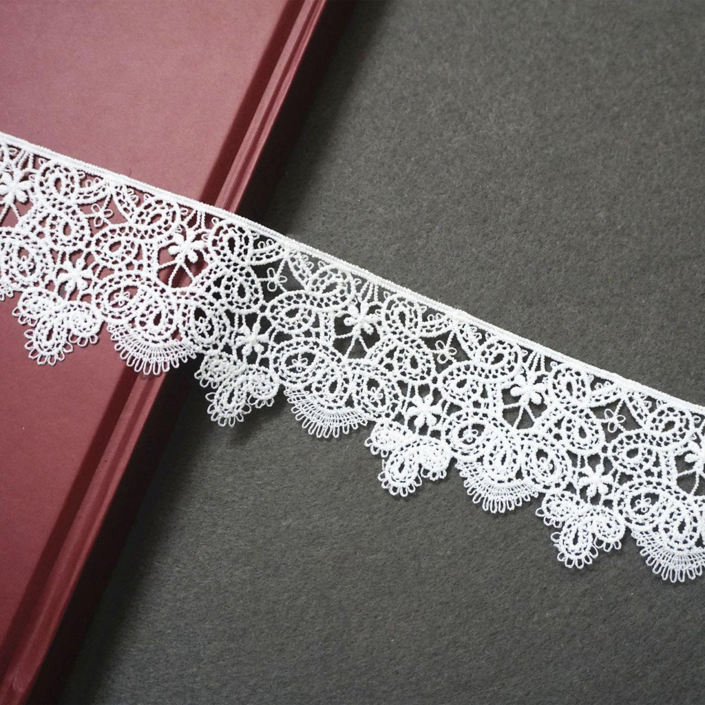 Off White Floral Venice Lace Trim: 2 1/8" Scalloped Guipure Lace - By The Yard