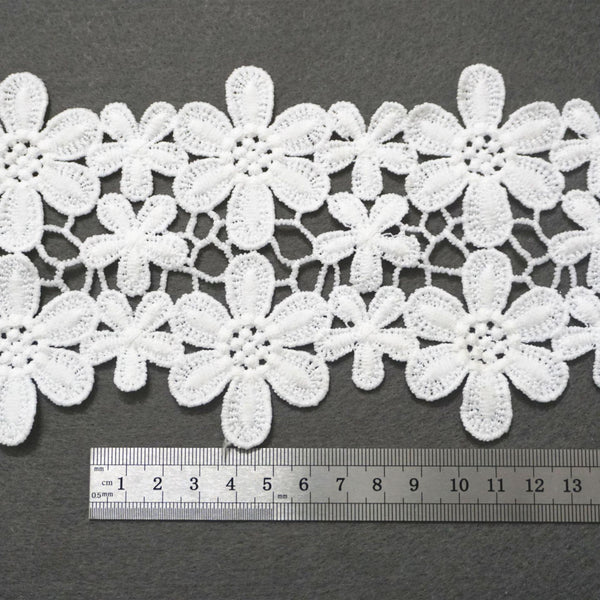 Off White Floral Venice Lace Trim: Scalloped Guipure Lace - 4 3/8 inches wide priced by the yard