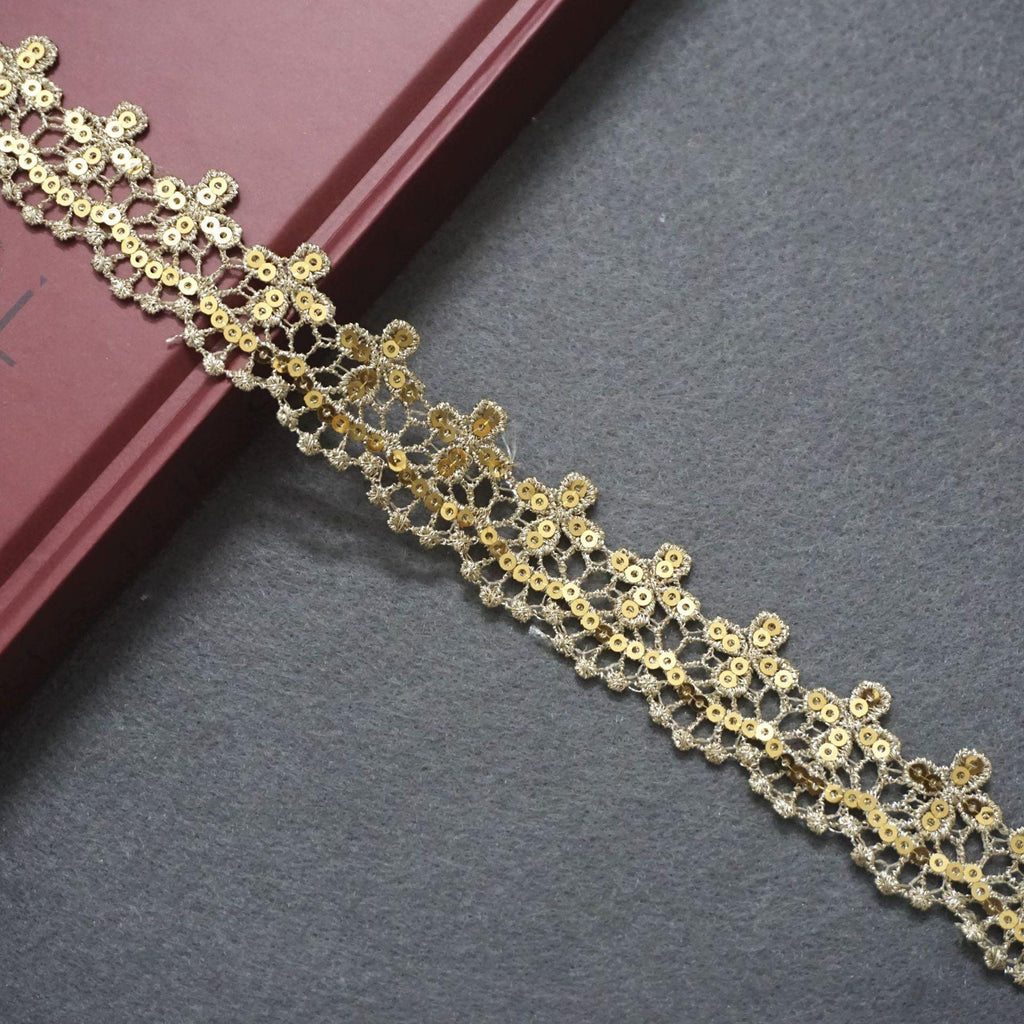 Gold Venice Lace Trim with Sequins - Scalloped Edge, Priced by the Yard