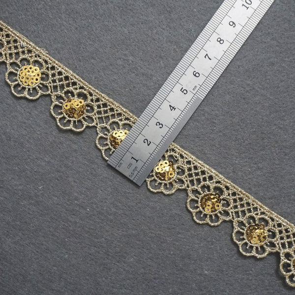 Gold Venice Lace Trim: Scalloped Sequins, 1-Inch Wide, Priced by the Yard