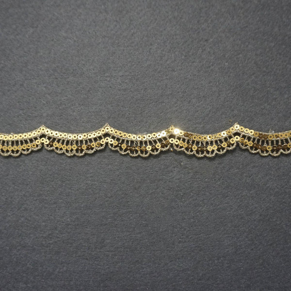 Gold Venice Scalloped Lace Trim with Sequins - 1 Inch Wide
