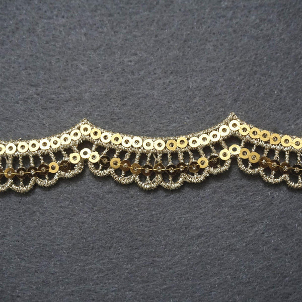 Gold Venice Scalloped Lace Trim with Sequins - 1 Inch Wide