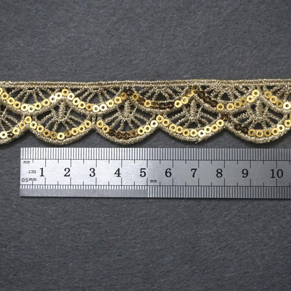 Gold Venice Lace Trim: Scalloped Sequins, 1-Inch Wide (Priced by the Yard)