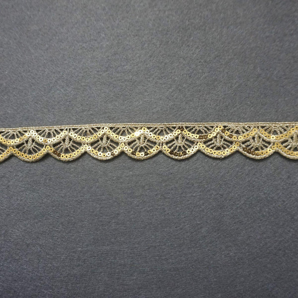 Gold Venice Lace Trim: Scalloped Sequins, 1-Inch Wide (Priced by the Yard)