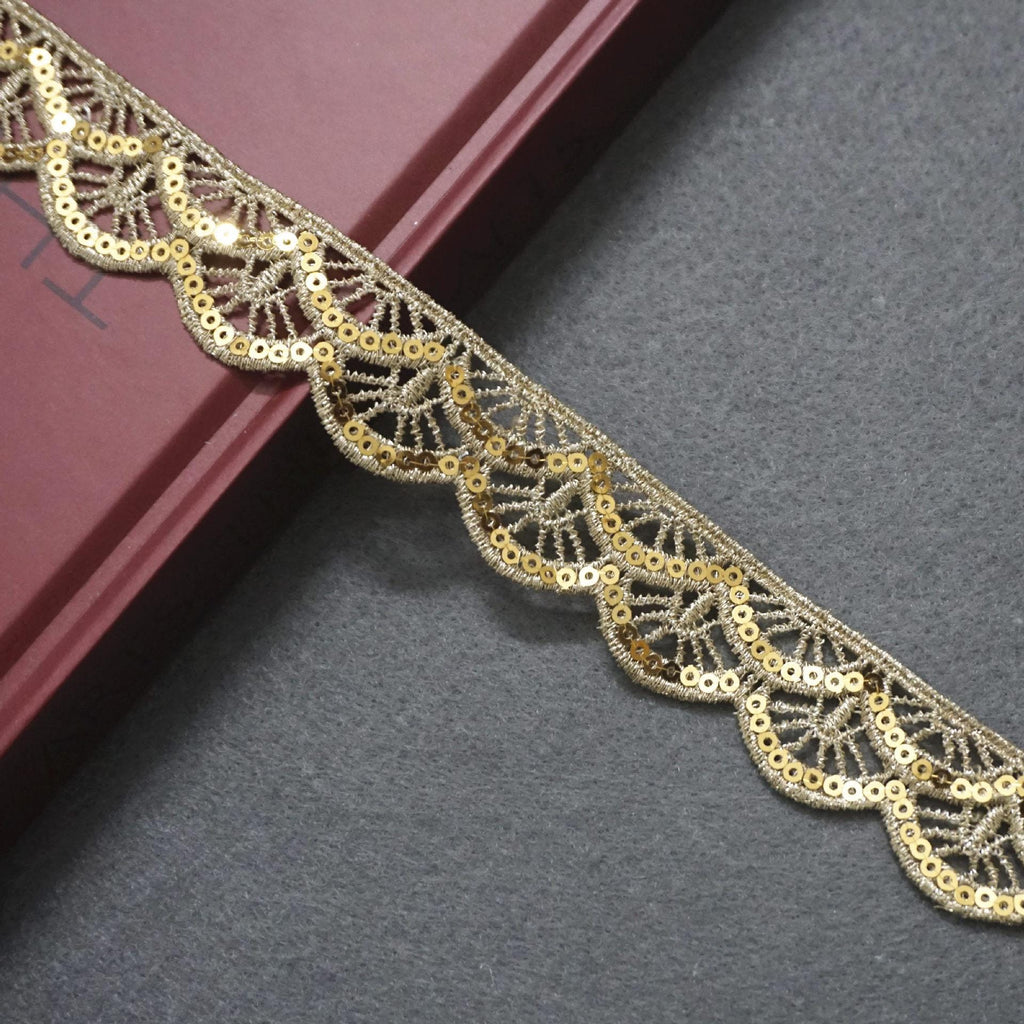 Gold Venice Lace Trim: Scalloped Sequins, 1-Inch Wide (Priced by the Yard)