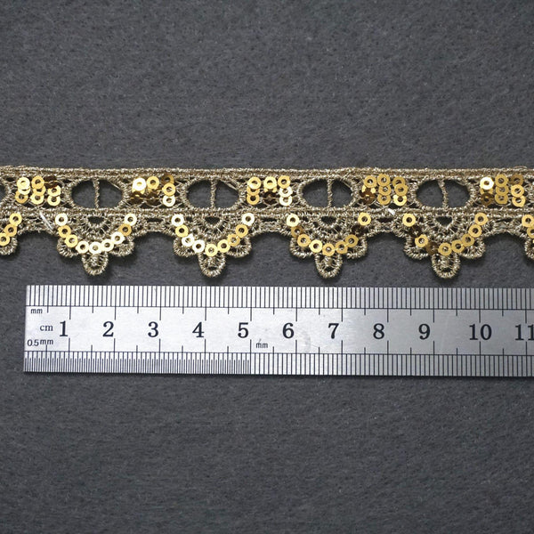 Gold Venice Lace Trim: Scalloped Sequins, 1-Inch Wide
