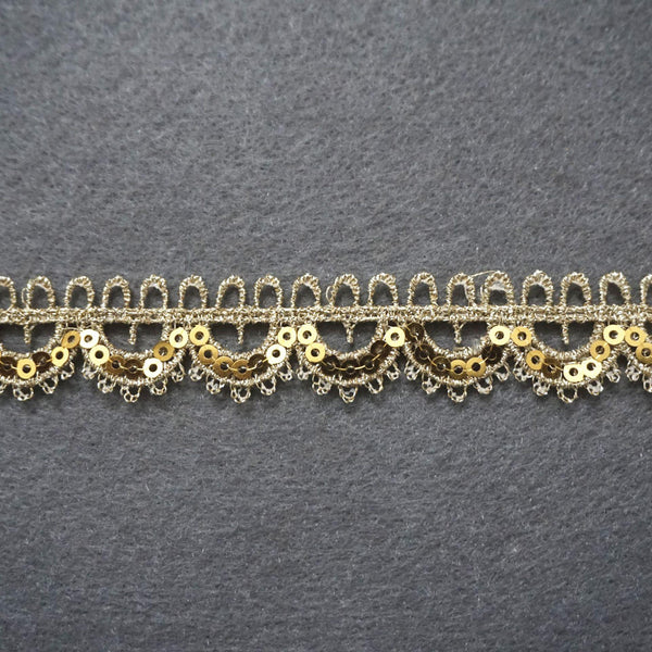 Gold Venice Lace Trim: Scalloped Sequins, 3/4 Inch, Priced by the Yard