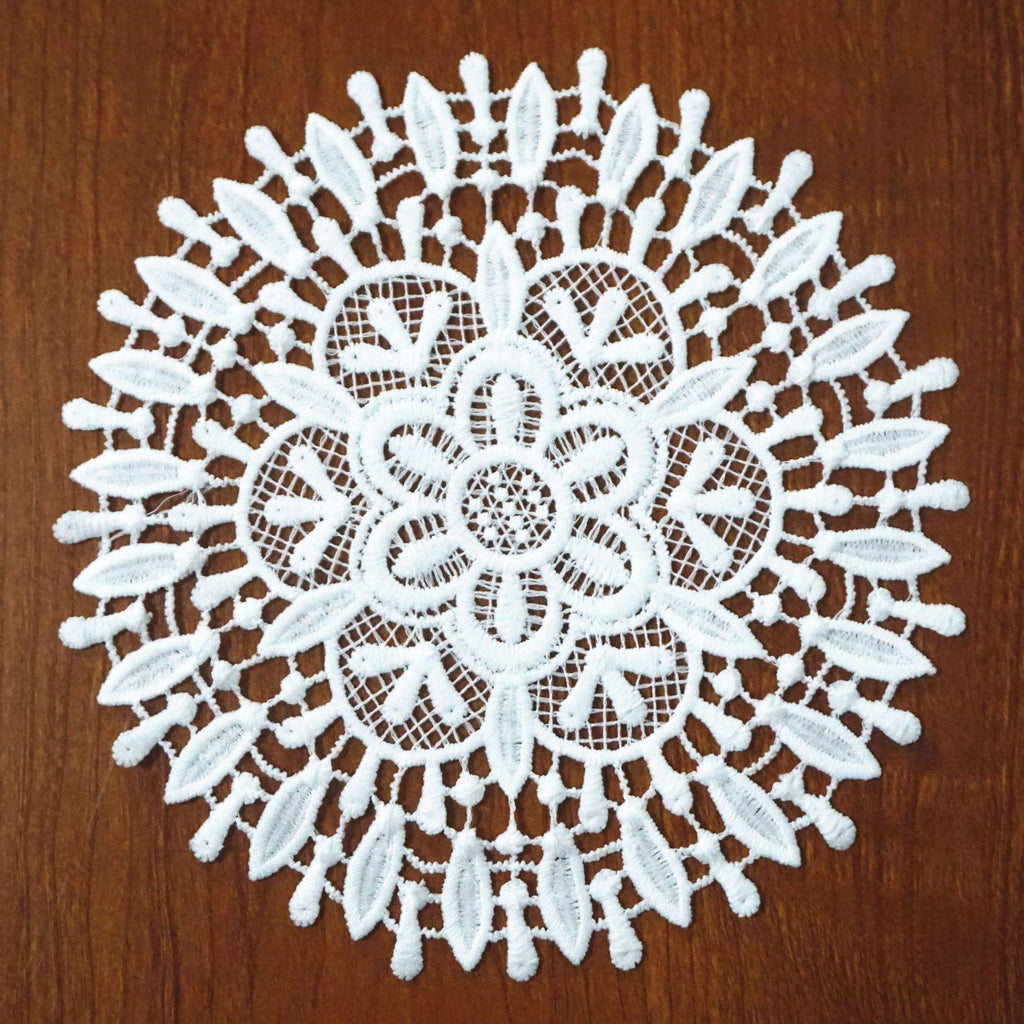 Off White Venice Lace Floral Applique - 7.5 inch Guipure Lace