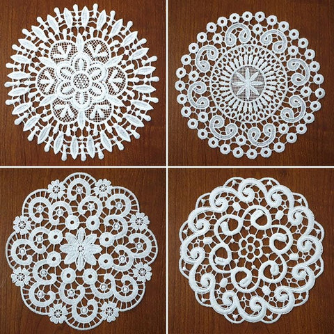 Off White Venice Lace Floral Applique - 7.5 inch Guipure Lace