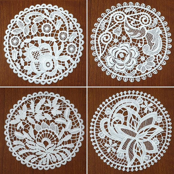 Floral Lace Applique: Off-White Embroidery Patch, Sewing Trim (7.5 inch)