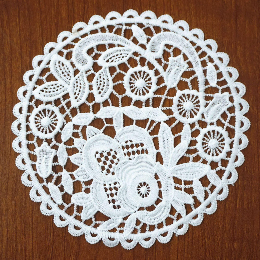 Floral Lace Applique: Off-White Embroidery Patch, Sewing Trim (7.5 inch)