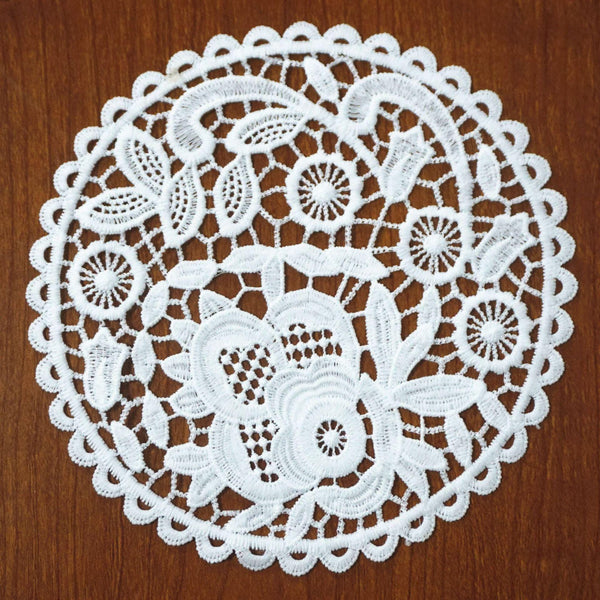 Floral Lace Applique: Off-White Embroidery Patch, Sewing Trim (7.5 inch)