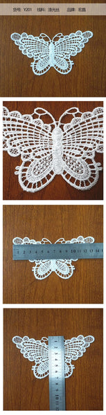 Off White Venice Lace Butterfly Applique - Floral Guipure Lace