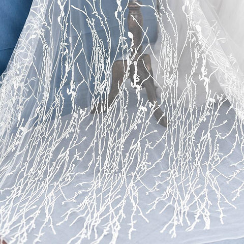 White Embroidered Bridal Lace Fabric - Corded Wedding Gown Lace
