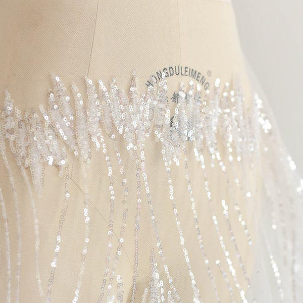 White Embroidered Bridal Lace Fabric - Corded Wedding Gown Lace by Yard