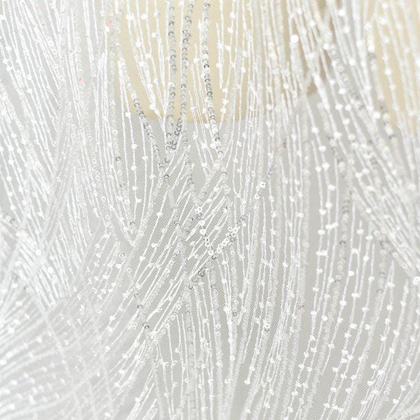 White Embroidered Bridal Lace Fabric - Corded Wedding Gown Lace