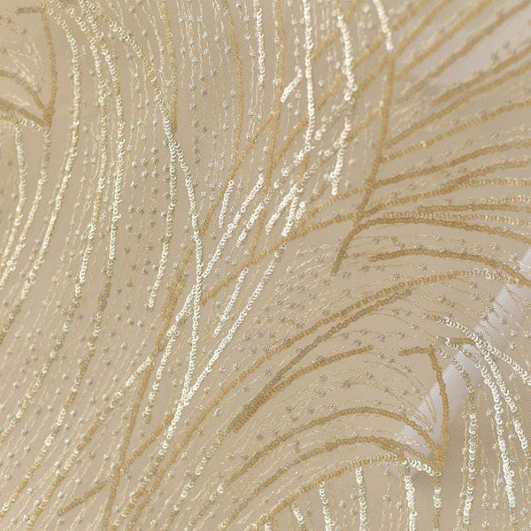 White Embroidered Bridal Lace Fabric - Corded Wedding Gown Lace