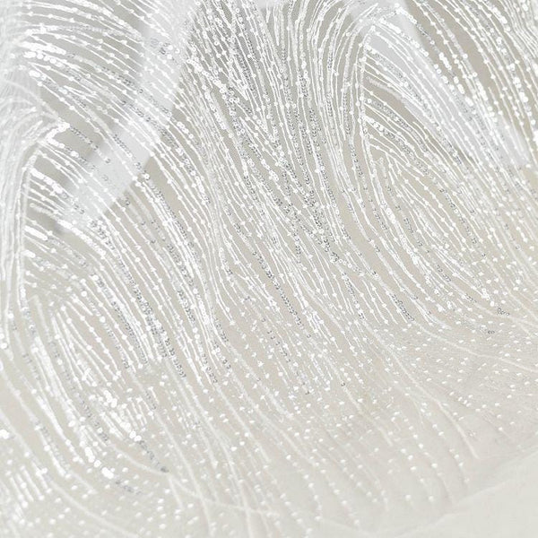 White Embroidered Bridal Lace Fabric - Corded Wedding Gown Lace