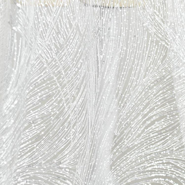 White Embroidered Bridal Lace Fabric - Corded Wedding Gown Lace