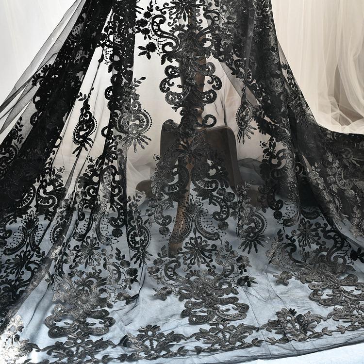 White Embroidered Bridal Lace Fabric - Corded Wedding Gown Lace By The Yard