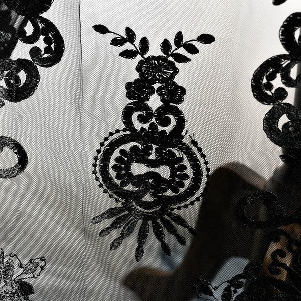 White Embroidered Bridal Lace Fabric - Corded Wedding Gown Lace By The Yard