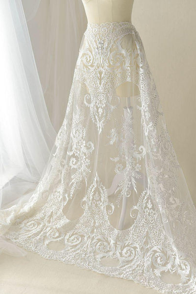 White Embroidered Bridal Lace Fabric - Corded Lace for Wedding Dress