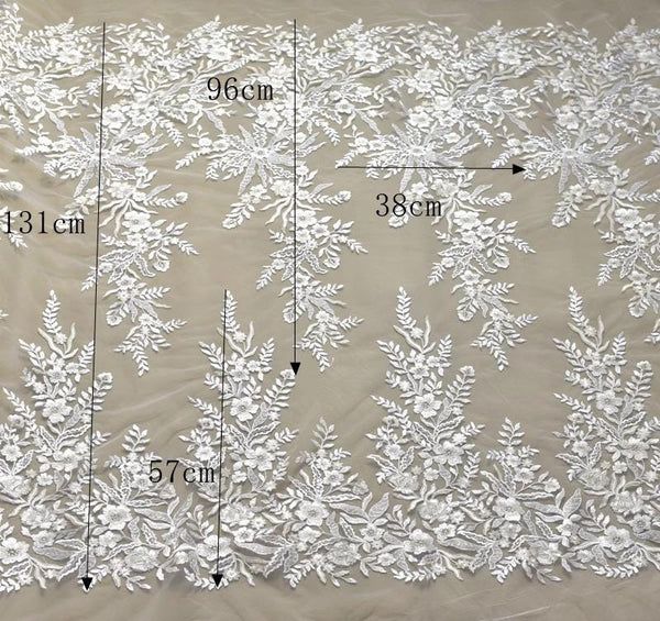 White Embroidered Bridal Lace Fabric - Corded Wedding Gown Lace By The Yard
