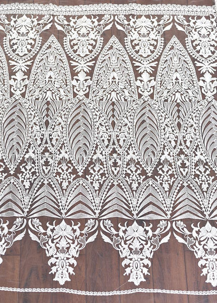 White Embroidered Bridal Lace Fabric by the Yard: Corded Wedding Gown Lace