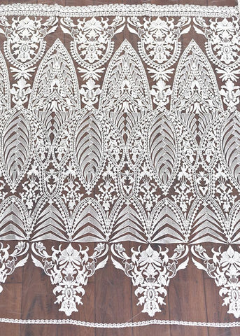 White Embroidered Bridal Lace Fabric by the Yard: Corded Wedding Gown Lace