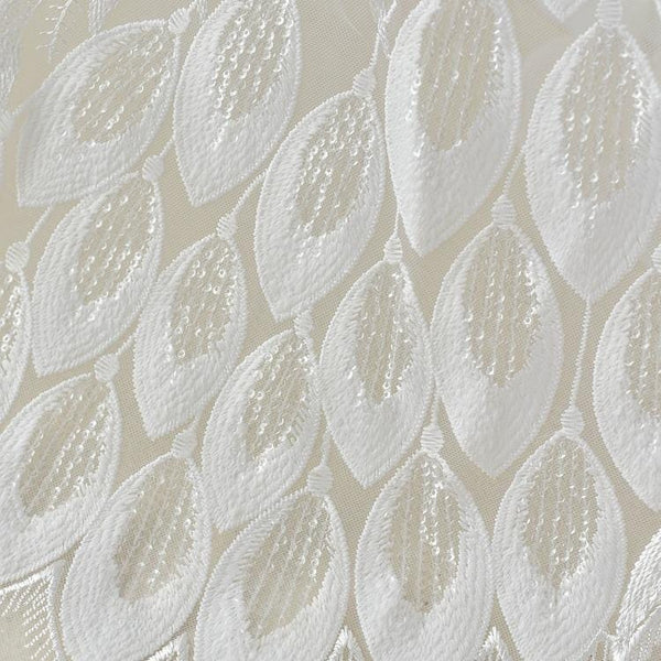 White Embroidered Bridal Lace Fabric: Corded Wedding Gown Lace