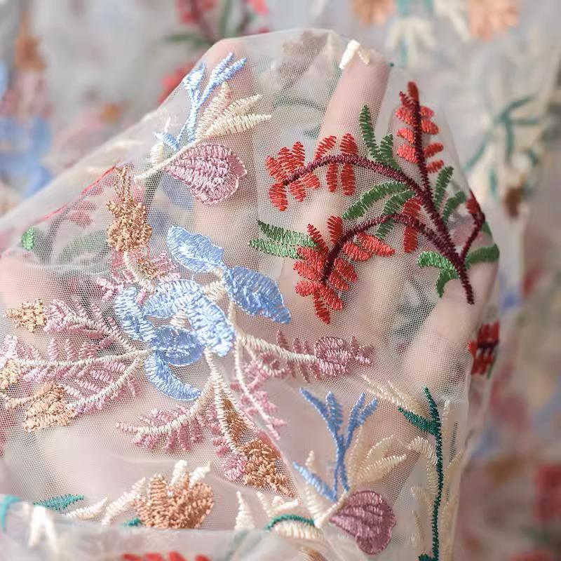 White Embroidered Floral Lace Fabric - Bridal Gown Lace By The Yard