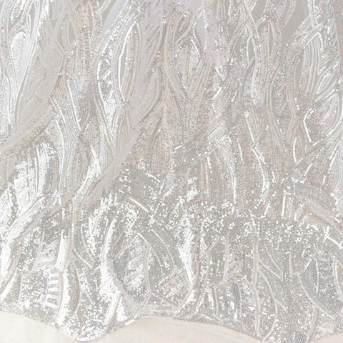 White Embroidered Bridal Lace Fabric: Corded Wedding Gown Lace
