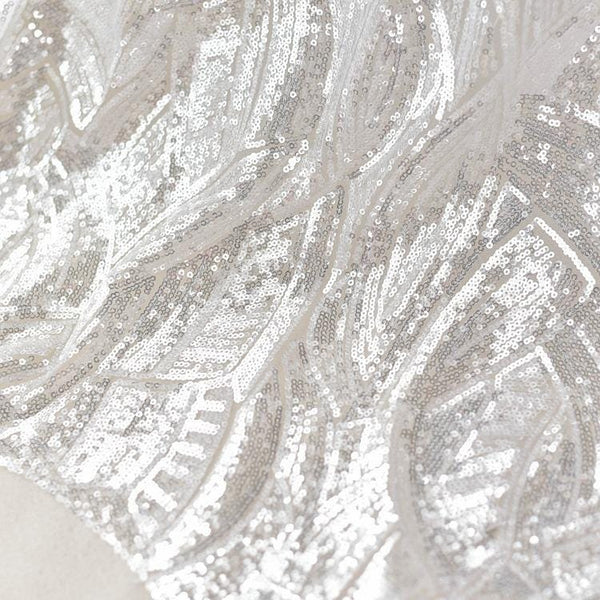 White Embroidered Bridal Lace Fabric: Corded Wedding Gown Lace