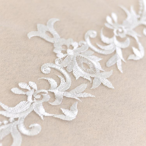 White Embroidered Bridal Lace Fabric - Corded Lace for Wedding Gown