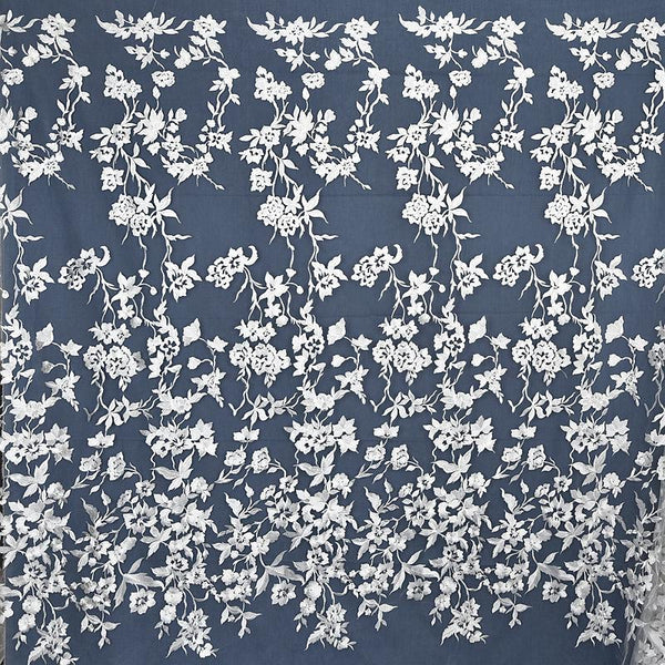White Embroidered Bridal Lace Fabric - Corded Wedding Gown Lace by Yard