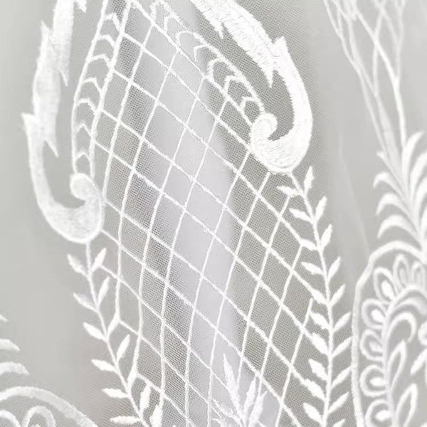 White Embroidered Bridal Lace Fabric - Corded Lace for Wedding Gown
