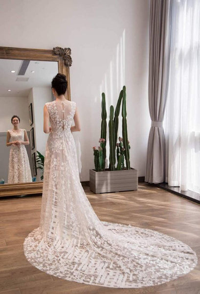 White Embroidered Bridal Lace Fabric - Corded Lace for Wedding Dress