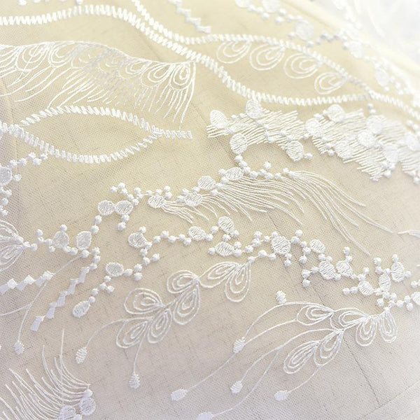 White Embroidered Bridal Lace Fabric - Corded Wedding Gown Lace