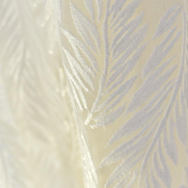 White Embroidered Bridal Lace Fabric: Corded Wedding Gown Lace